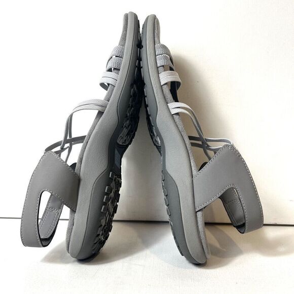 Skechers Memory Foam Womens 10 Gray Strappy Sandals Slip On Sling Back Flat Open - Picture 6 of 11